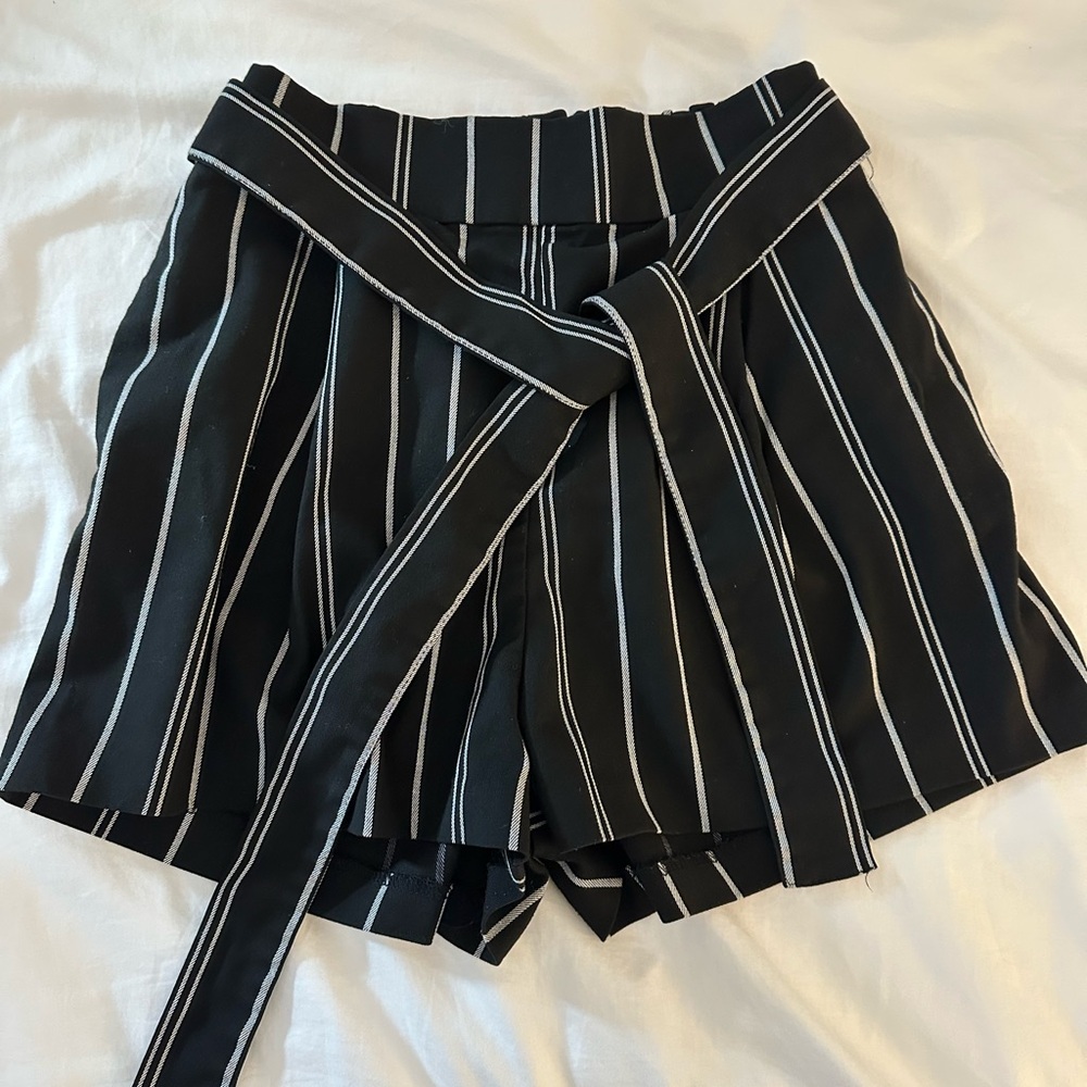 Striped High Waist Women's Shorts with Belt